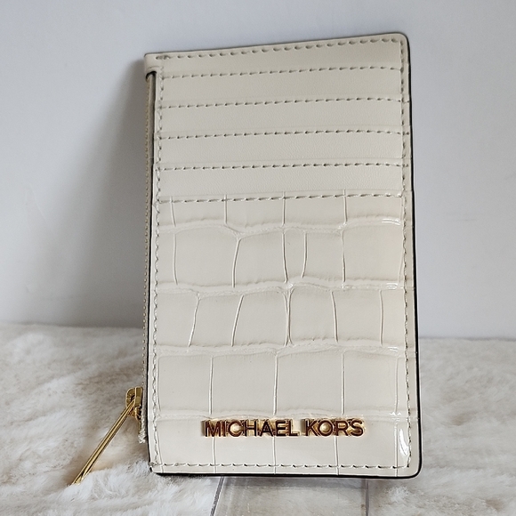 Michael Kors NEW Ivory Leather Croc Embossed Card Holder - Picture 1 of 8